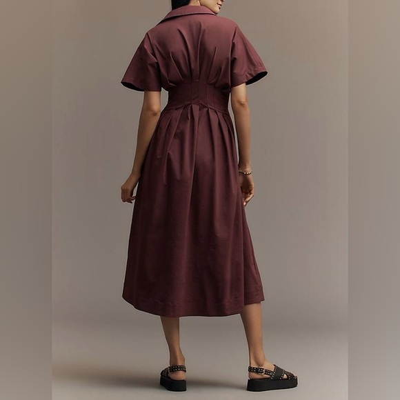 NWT Anthropologie Midi Shirt Dress Tobie Plum Pleat Preppy Retro size XL - Picture 2 of 2